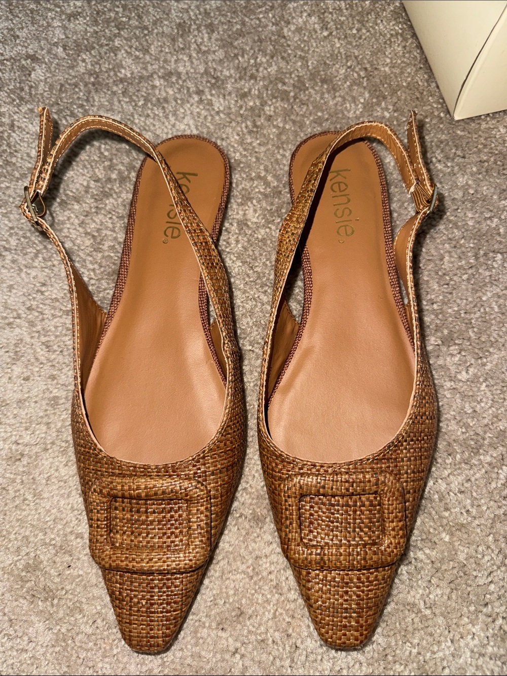 Kensie Brown Woven Pointed-Toe Slingback Flats